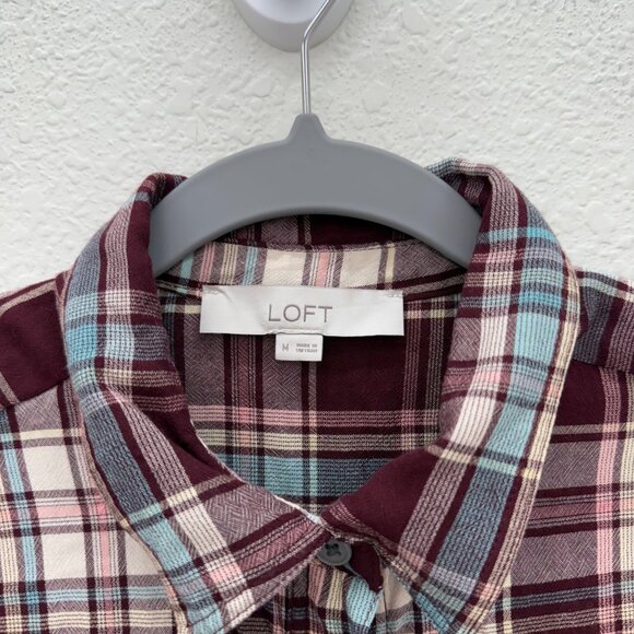 Loft Plaid Tiered Pocket Button Long Sleeve Shirt Dress 572043 Womens sz Medium - Picture 2 of 9